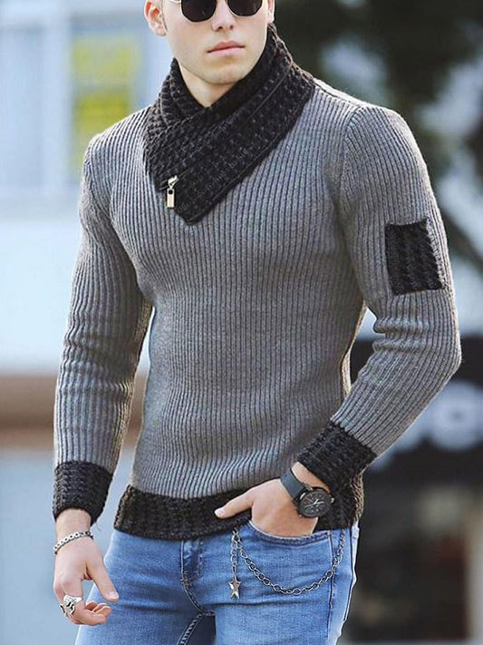 Independent Station Casual Slim Knit Pullover Long-sleeved Scarf Collar c