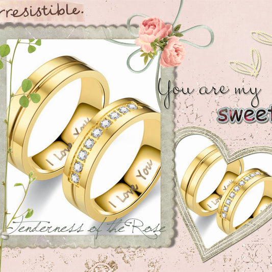Titanium Steel Couple Ring I LOVE YOU Engagement Diamond-studded Ornament